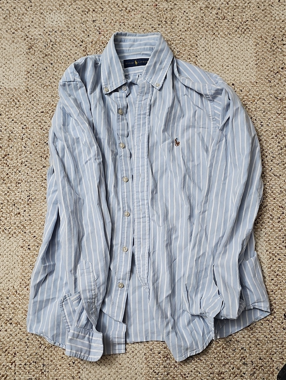 Polo by Ralph Lauren Light Blue and White Striped Button-Down Shirt